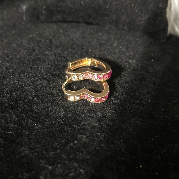 Chic Gold and Pink Heart Earrings - Picture 3 of 4